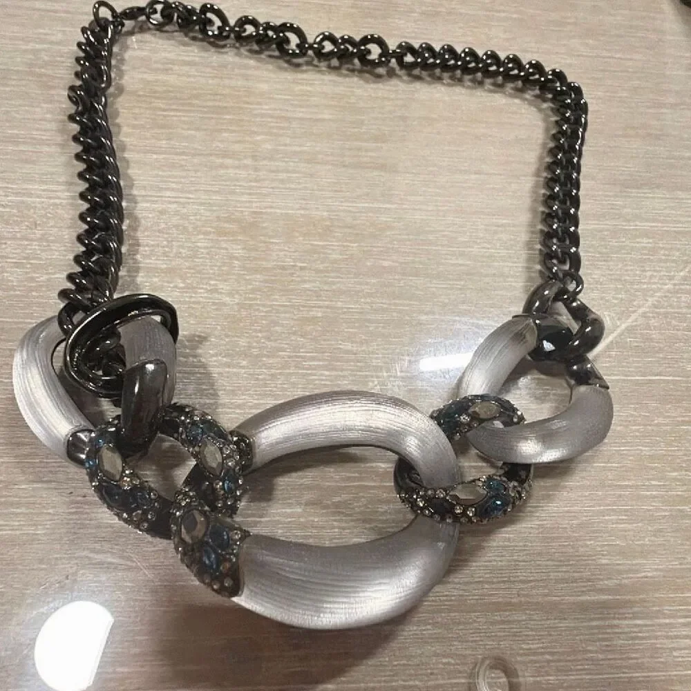 Alexis Bittar Lucite and Crystal Encrusted Link Statement Necklace